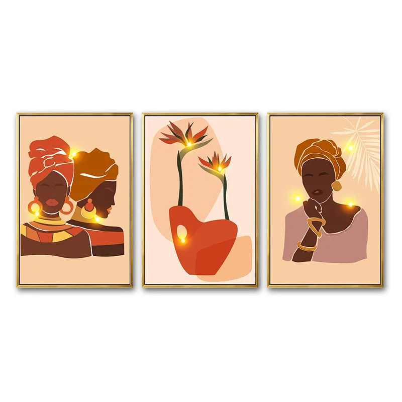 Abstract African Dancing Woman Paintings and Wall Arts Painting Modern Wall Arts with lights