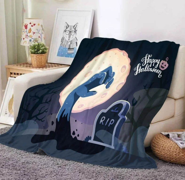 Promotional Witch Halloween Pumpkin Digital Print Soft Flannel Sherpa Lining Blanket