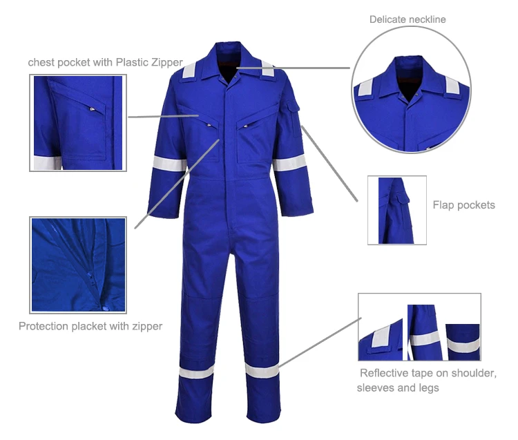 100% cotton one-piece cheap long sleeve worksuit safety reflective heated flame resistant coverall uniform