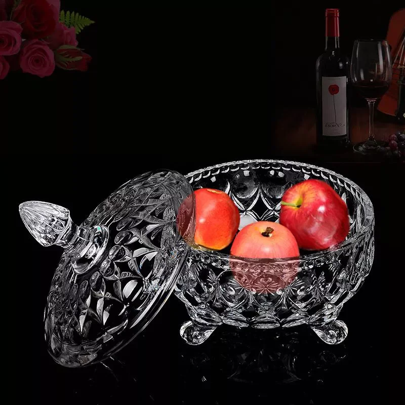 Crystal glass candy jar with glass lid for wedding decorative