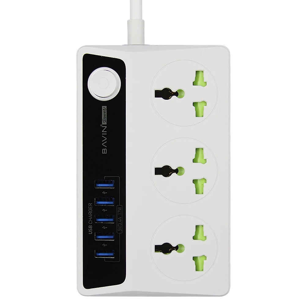 BAVIN Power Cable Extension Socket with 5 Usb Power Strip Phone Electrical Switch Smart 3 Socket with Usb Port Hot Sales Design