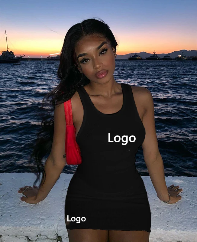 OLAF Trend Fashion Casual Sports Print Tank Top Dress Sexy Solid Color Beautiful Dress For Young Ladies