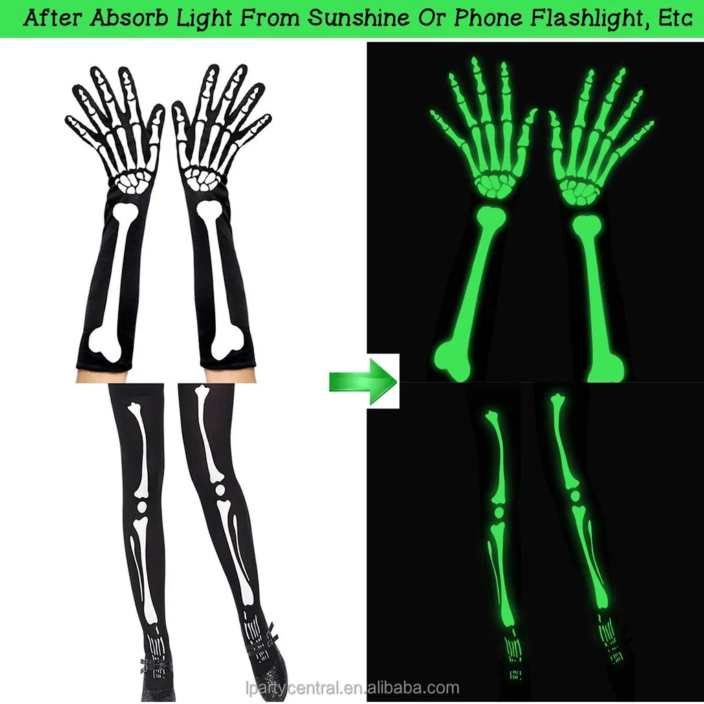 LP Joint bone print tattoo pantyhose Slimming black Dark Halloween glow bungee socks