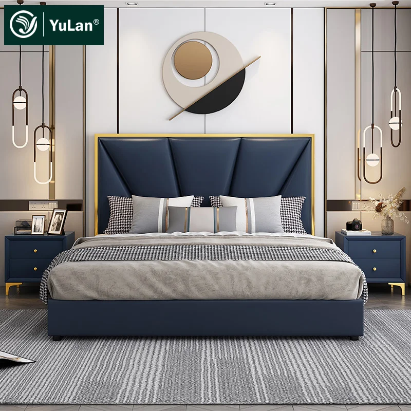 Hot Sale Luxury Modern Leather Storage Bed Solid Wood Frame for master Bedroom sets Furniture 1.8m Double Queen Size Bed