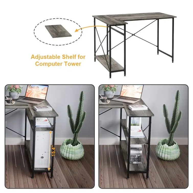 L-shaped Desk Corner Computer Home Office Workstation Wooden Gaming Table With Metal Legs Easy Assemble Pc Laptop Desk