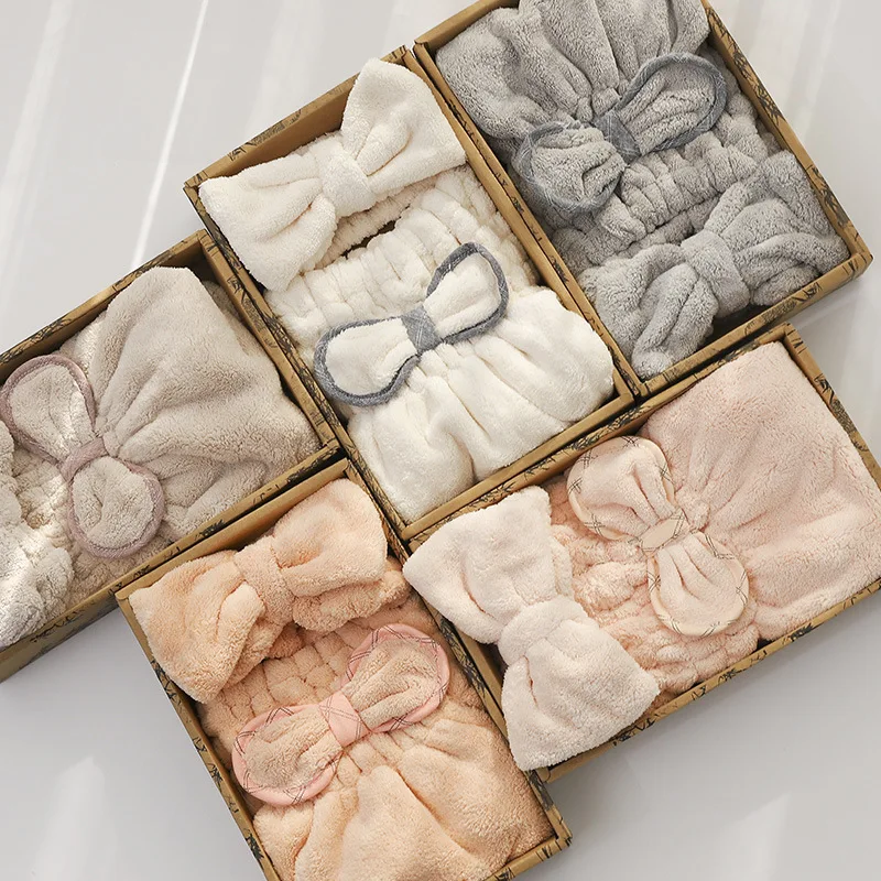 Оптовая продажа, полотенца BEYOUNG, подарочный набор, полотенце для ванны из 100% хлопка, шапочка для сушки в стиле хари, комплект женских повязок на голову