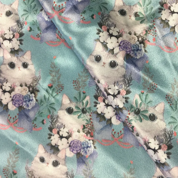 Шелковистый новый стиль цветочный принт 100% полиэстер шармёз атласная шелковая ткань для платья