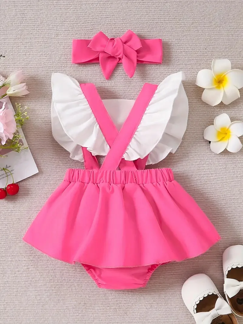 Ms-542 2024 Wholesale Baby Rompers Cotton Cute Pink 2 Piece Set Summer Onesies Girl Baby Clothes 3-6 6-12 Month
