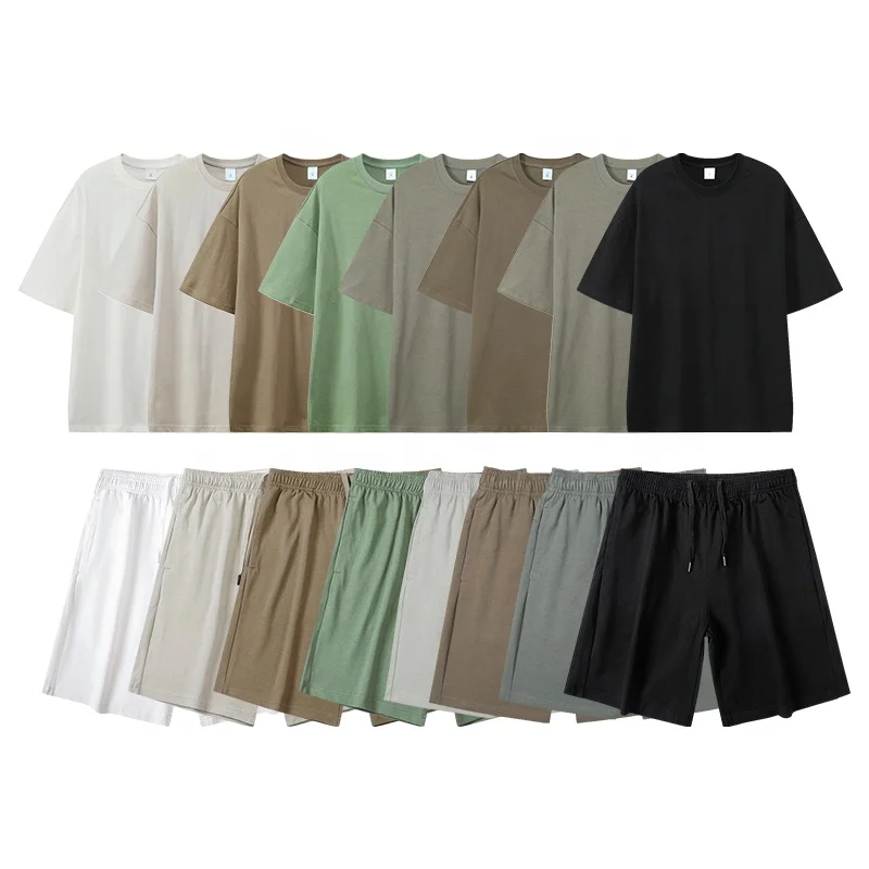 High Quality Summer Set 300 Gsm 100% Cotton Suit Fashion Unisex Loose Style Cotton Tracksuit