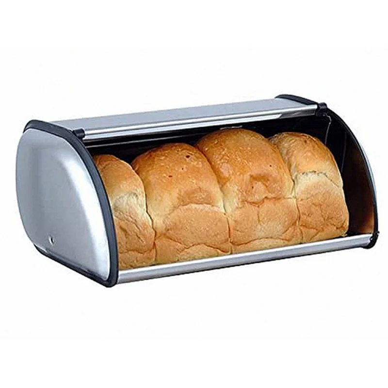 Brushed Stainless Steel Roll Top Bread Box for kitchen, bread bin, bread storage and bread holder
