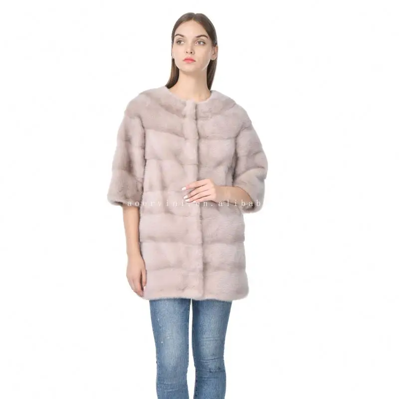 Honourable Classic Trim Trendy Exclusive Adult Casual Thick Luxury stylish Real mink plush sexy coat with natural fur