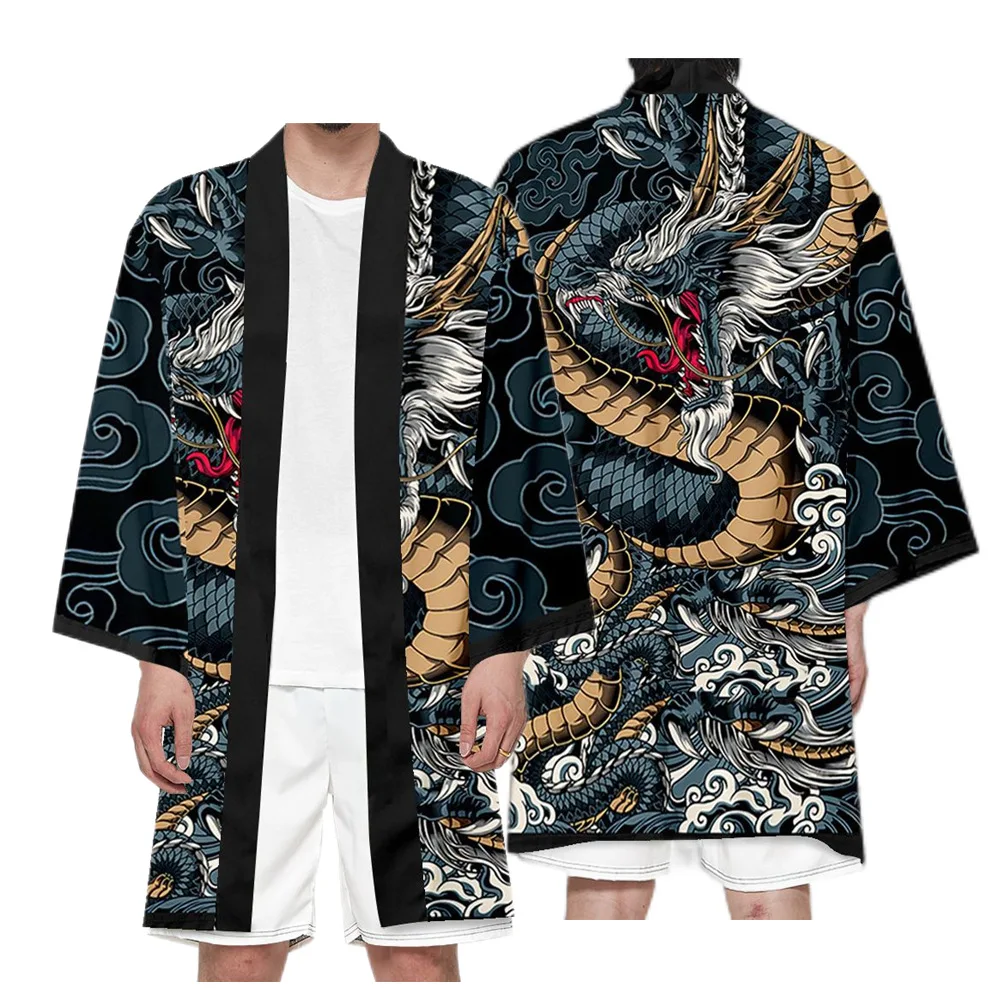 Japanese Ukiyo-e Sea Carp 3d Digital Printing Kimono Haori Cosplay Long Cape