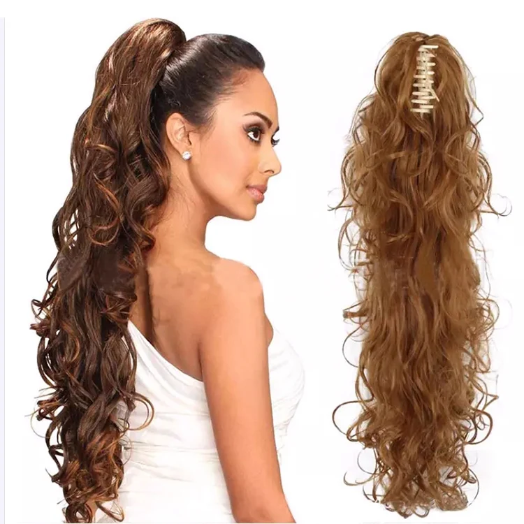  Custom Color 25 Inches Long Body Wave Wigs Women Synthetic Curly Claw Clip Ponytail Hairpieces Hair