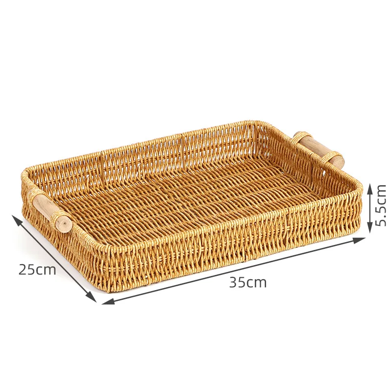 2023 Hot Woven Fruit Storage Basket Plastic Food Container Rattan Serving Tray Good Quality Rectangle Decoration for Home