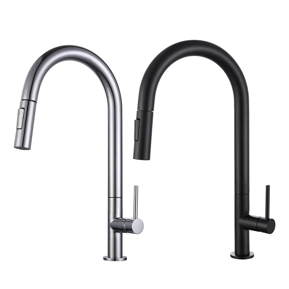 EVOMAX Single Handle High Arc Brushed Nickel Pull Out Kitchen Faucet With Pull Down Sprayer Stainless Steel Kitchen Sink Faucets