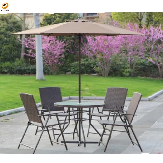 
foldable rattan outdoor long table set 