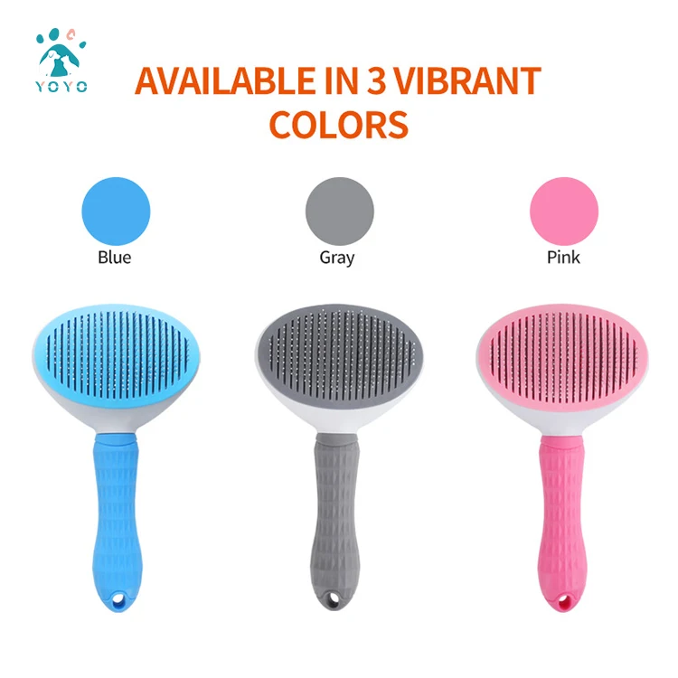 Wholesale Self Cleaning Needle Comb For Cats And Dogs One Button Hair Remover Easy Cleaning Pet Grooming Brush