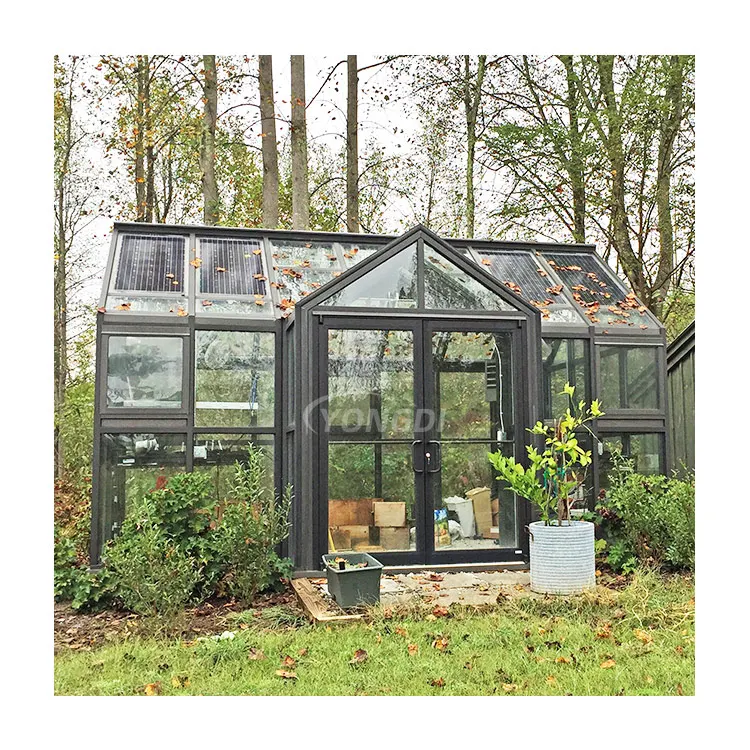 Garden outdoor backyard solar photovoltaic glass roof pool house glazed sliding sunroom conservatory greenhouse