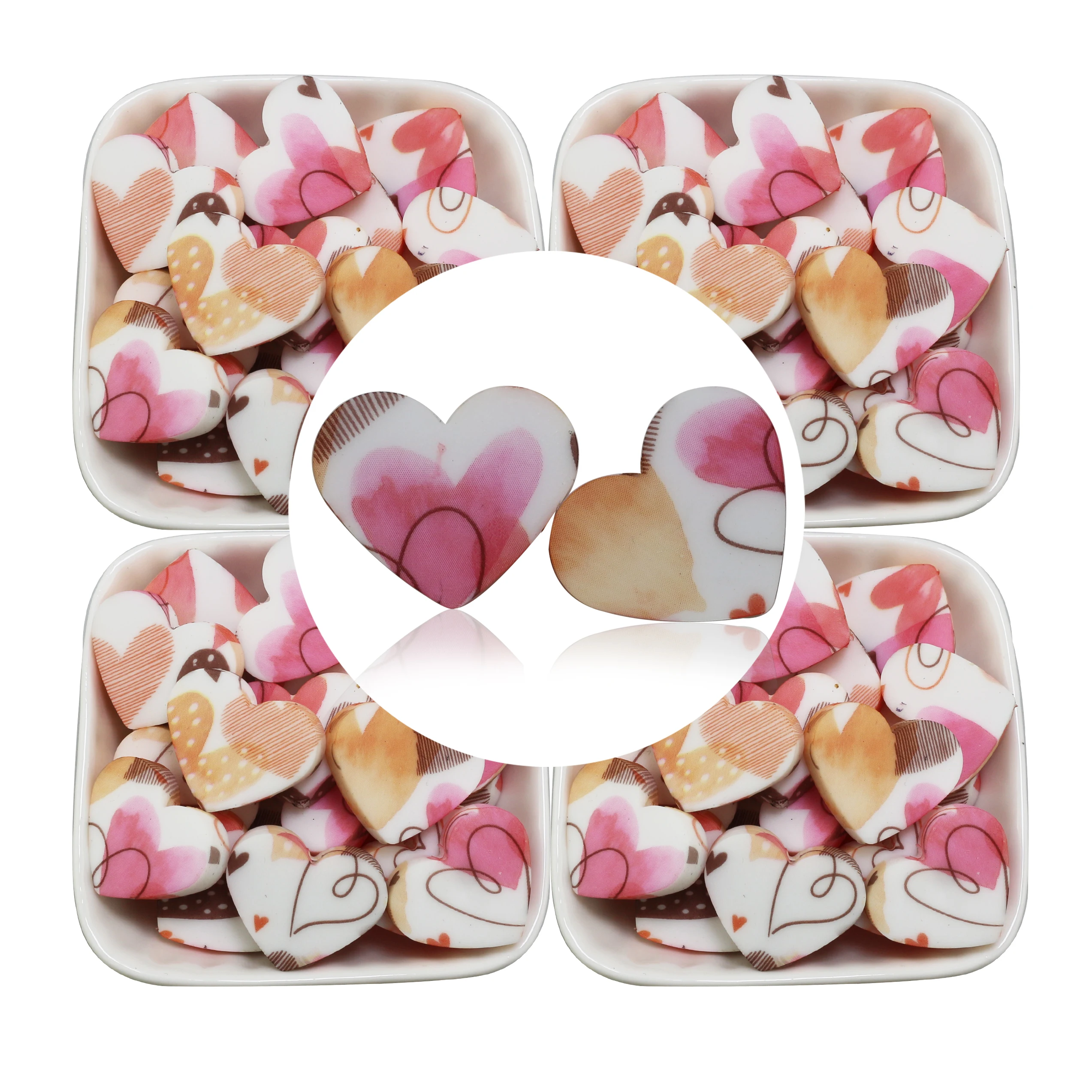 2024 New Arrival Valentines Day Love Flower Colorful Printed Loose Focal Beads Heart Print Cow Paw Silicone Beads For Pens