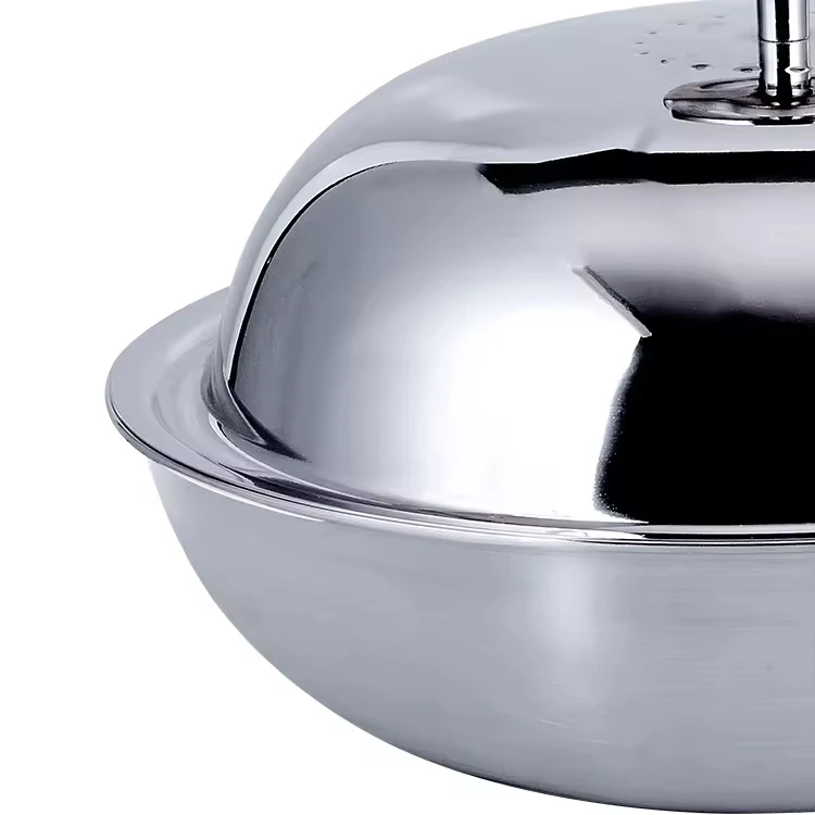 316 Stainless Steel Stir Fry Cooking Kitchen Wok Hollow Metal Handle with Cover