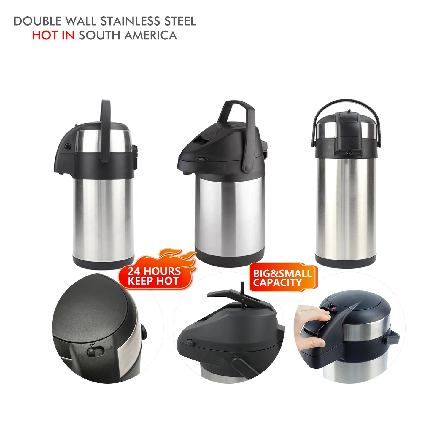 WUJO 1.2L 1.5L  2L 3L  Wholesale Arabic Thermos Hotel Vacuum Double Wall Afghanistan Coffee Pot Factory