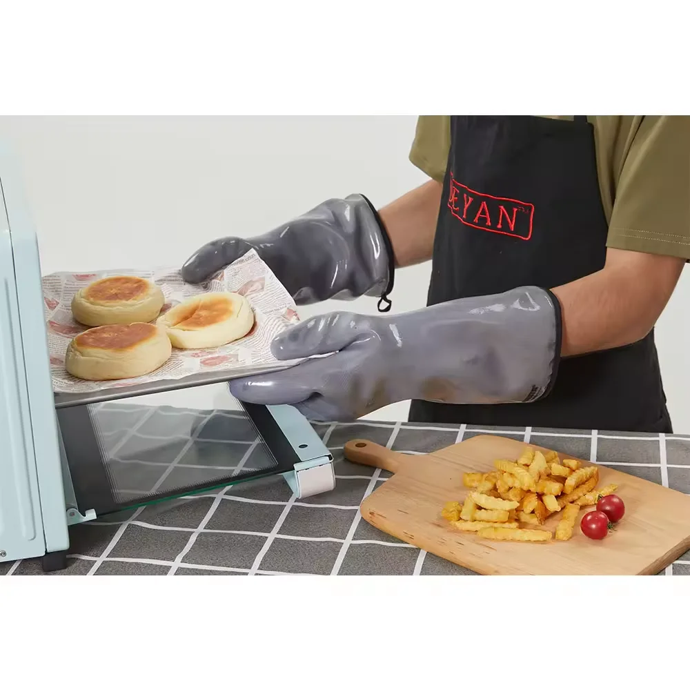 High temperature liquid silica gel CE 500 degree finger barbecue gloves oven resistant  food-grade waterproof kitchen gloves