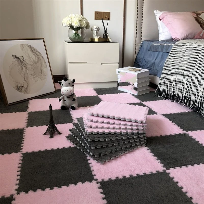 Interlocking floor mat ceramic tile washable baby game plush mat