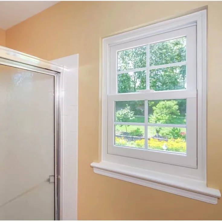 Modern Single Hung UPVC PVC Vinyl Window American Style Sash with Sliding Open Vertical up Hung Design Residences Plastic Frame