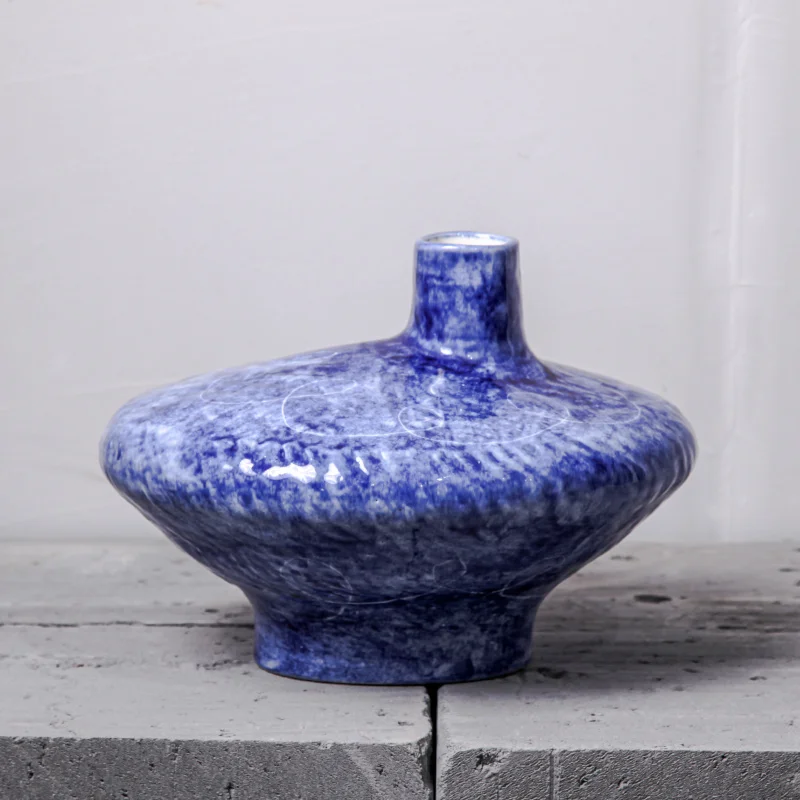 Customized Antique Vintage Handmade Luxury Home Decor Porcelain Blue Ceramic Pottery Flower Vase