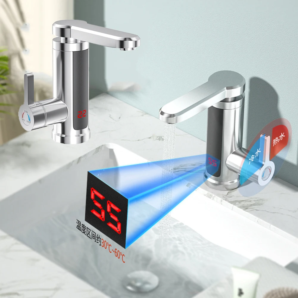 Quick Heating Led Ambient, Light Temperature Display 360 Rotatable Instant Electric Water Heater Low Price 3000w 3s Silver Ipx7/