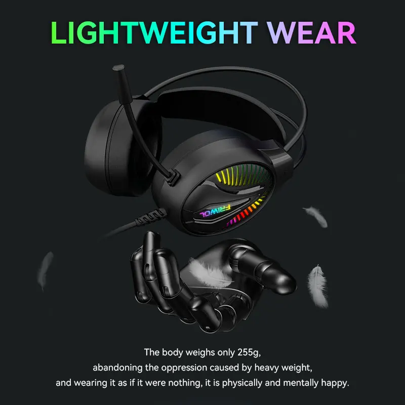 Customized gaming headset high quality over-ear Headphones wired USB LED light earphone gamer headset with microphone for pc