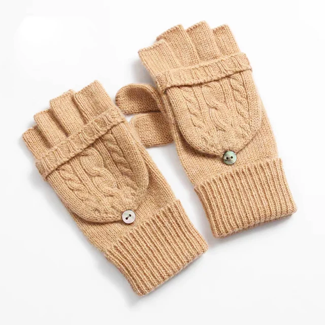 OEM Custom logo Wool half finger glove Cashmere Knit women winter Warm nail finger cuff ribbing Gloves and Mittens