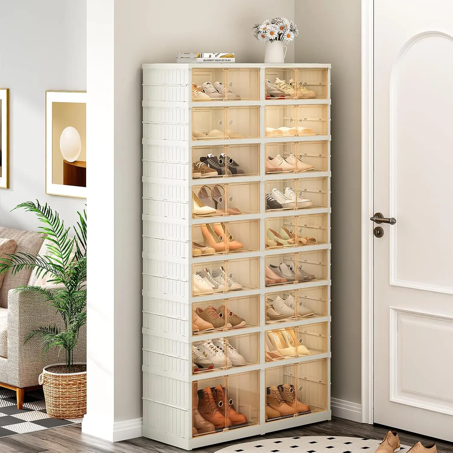 Clear Shoe Boxes Stackable Collapsible Dustproof Shoe Storage Box Plastic Foldable Shoe Rack Organizer for Men and Women