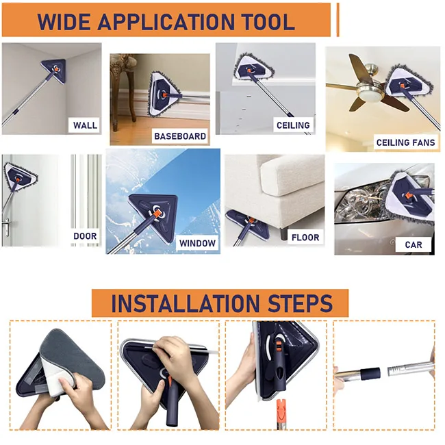 Plastic Mop Sweeper Dust Wet Dry Mop for Kitchen Bathroom Wall Cleaning with  Chenille