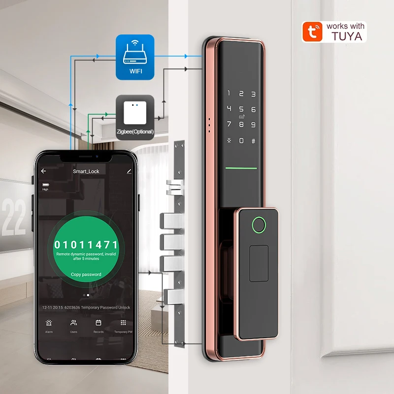 Push Pull Keyless Smart Door Lock With Fingerprint Passcode Automatic Biometric Electronic Lock