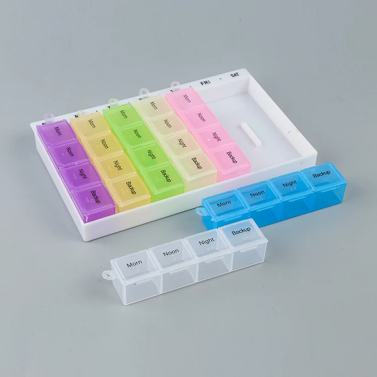 Factory Best Rectangle Pills Medication Dispenser Box Seven Colors Plastic Medicine Pill Organizers