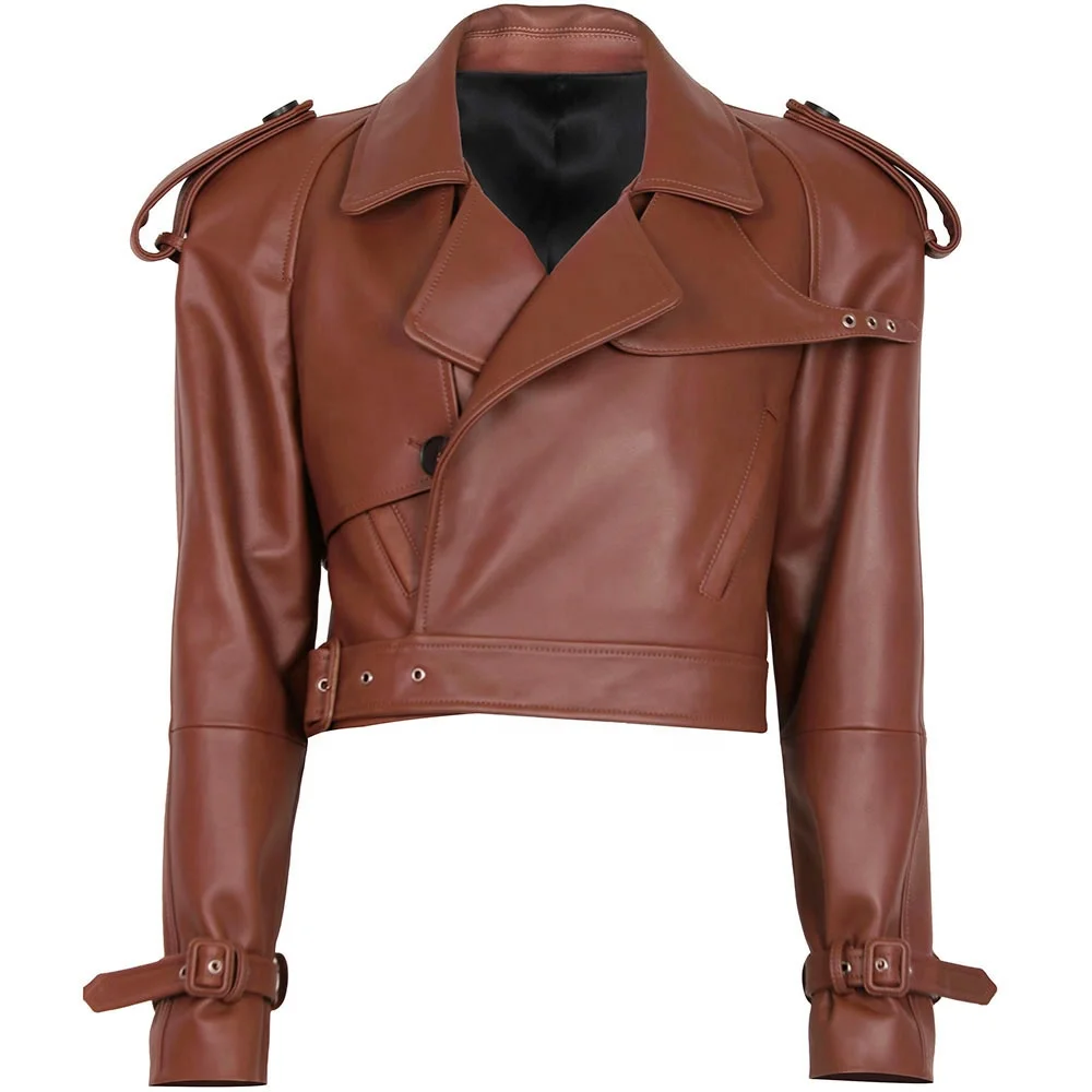 2024 High Quality dark brown leather jacket motor cycle leather jacket leather jacket woman
