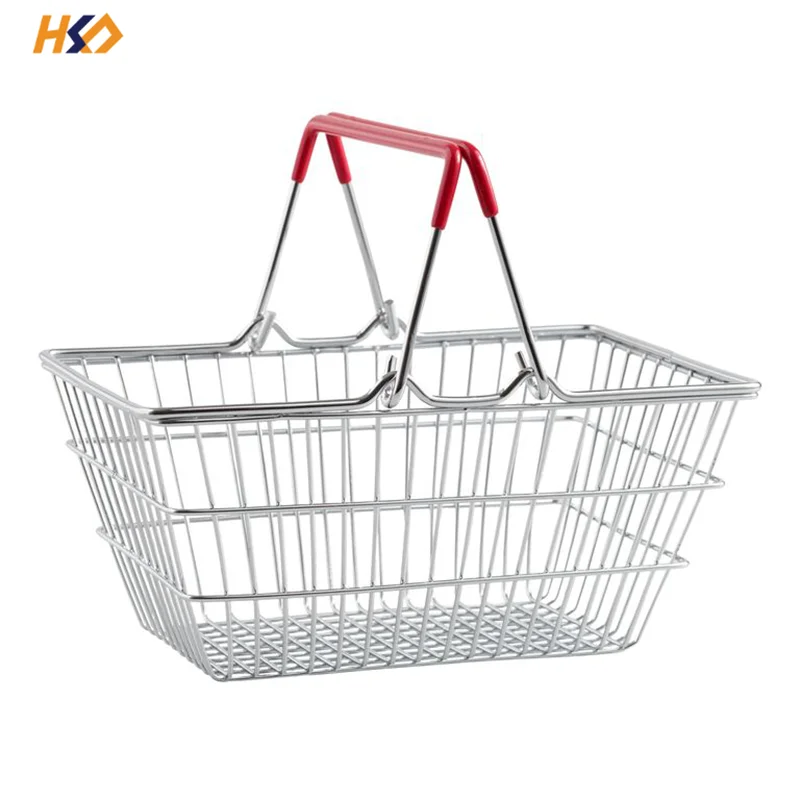 Customized Logos Supermarket Hypermarket Retail Store Metal Handle Shopping Basket 25L