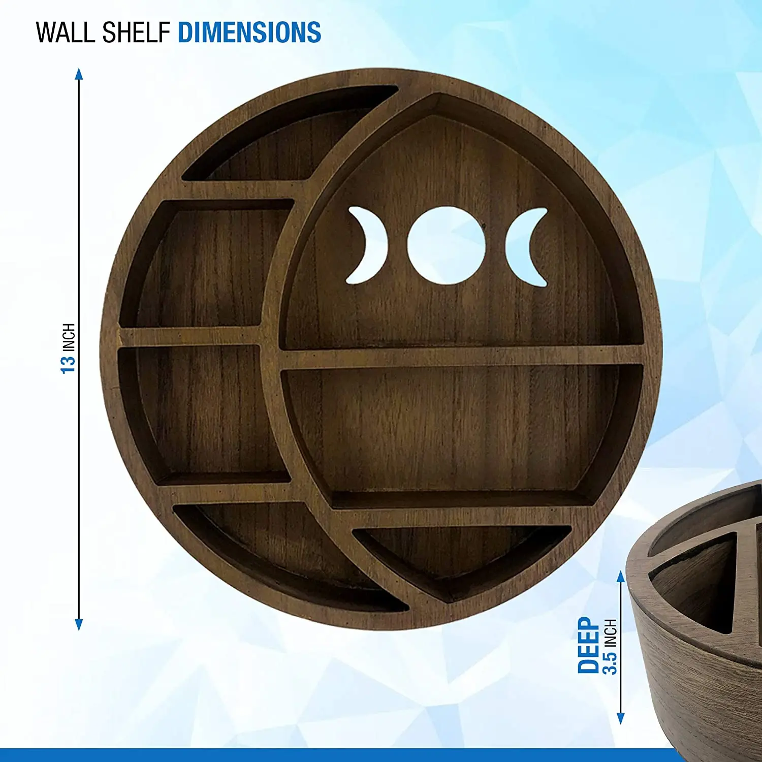 Floating Wooden Moon Shelf for Crystals Essential Oil Display