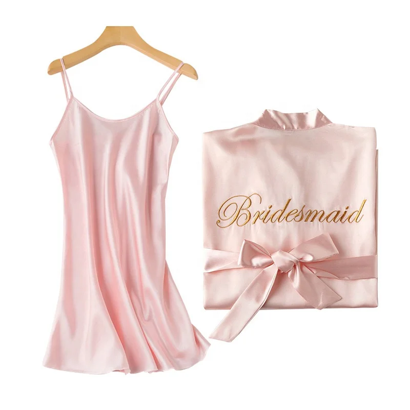 Wholesale 2pcs Bride and Bridesmaid Wedding Robe Set Spaghetti Strap Sexy Nightdress Embroidery Kimono Morning Robe for Women