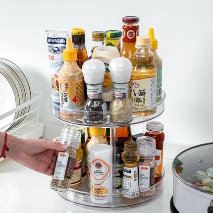2 Tier Lazy Susan Turntable Food Storage Container for Cabinets, Pantry, Fridge, Spinning Organizer