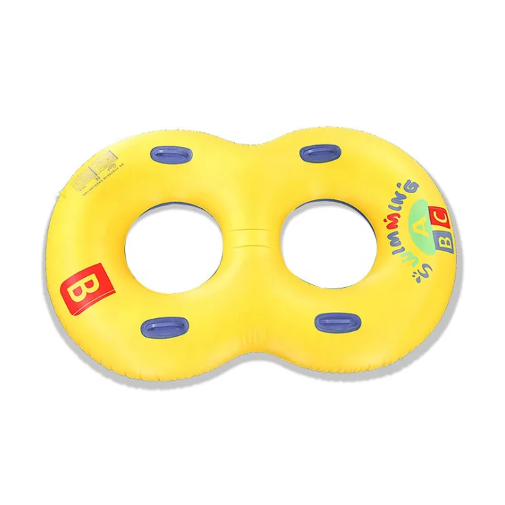 Factory direct sale stock thickened ABC double inflatable swimming ring parent-child 8 shape swimming ring with handle