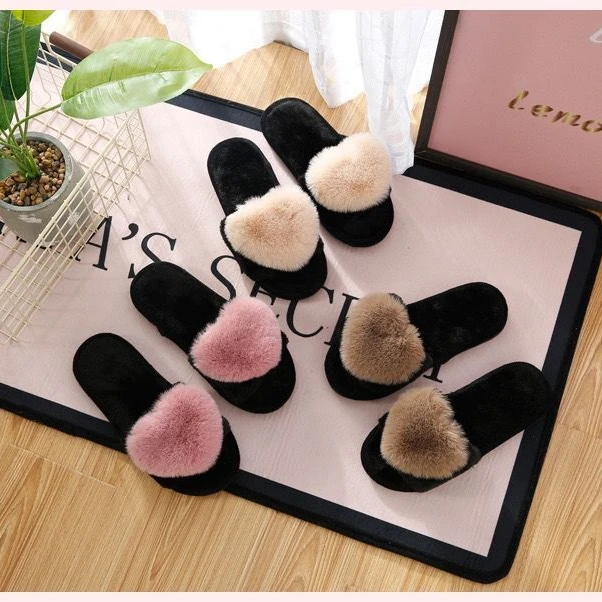 custom winter half slipper for women  Furry Slides Faux Fur Slides Ladies Female Slides Indoor House slippers