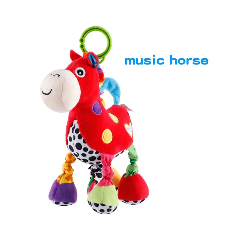 new baby soft toys music red horse stuffed educational fancy toy for babies