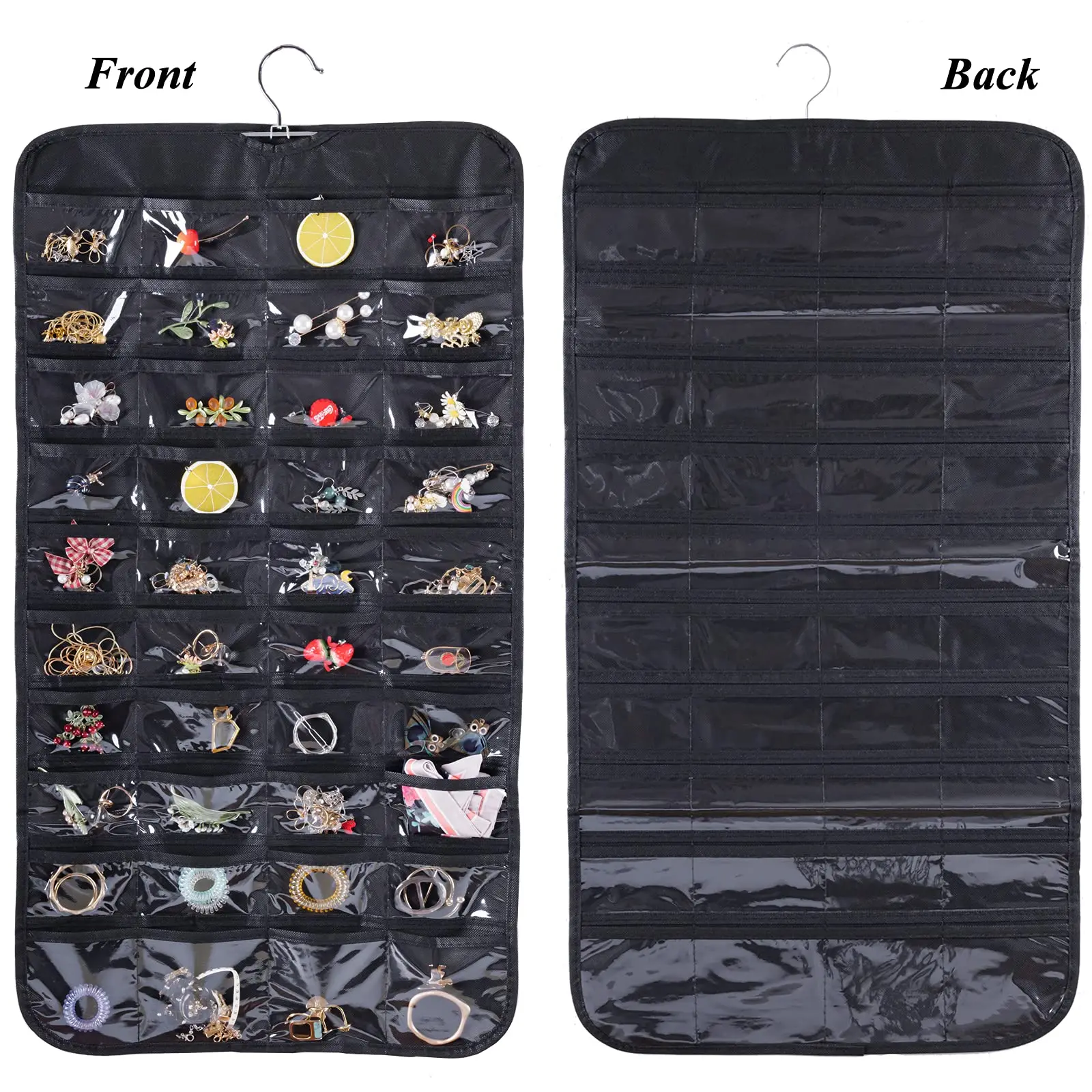 Hanging Jewelry Organizer Double Sided 80 Pocket Jewelry Chain Storage Bag 2 Layer of Fabric Jewelry Organizer Holder
