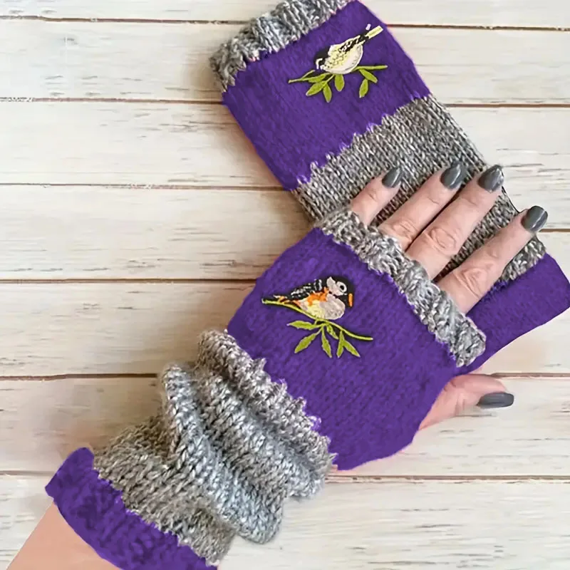 Women Crochet Winter Gloves Knitted Fingerless Gloves Half Finger Knitted Jacquard Women Gloves
