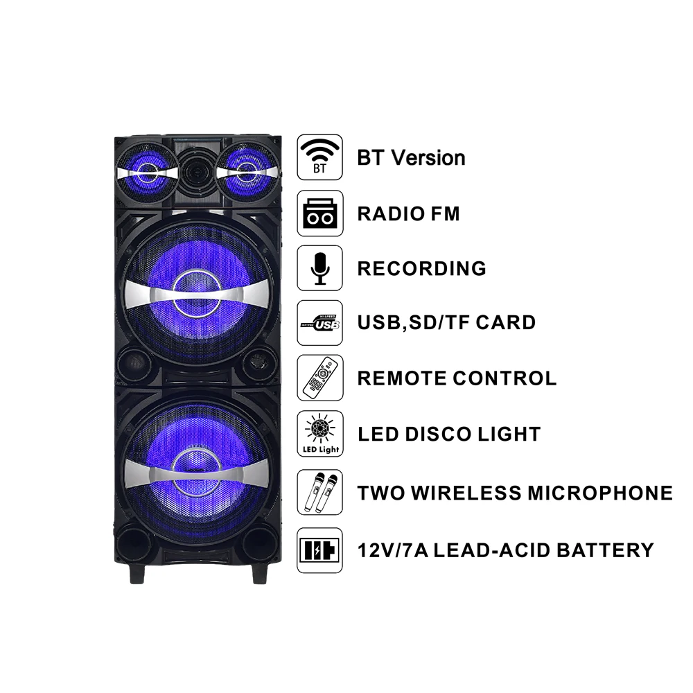 Guangzhou speaker New arrival A122 Party Karaoke Dual 12 Inch DJ bass sound speaker with wireless mic