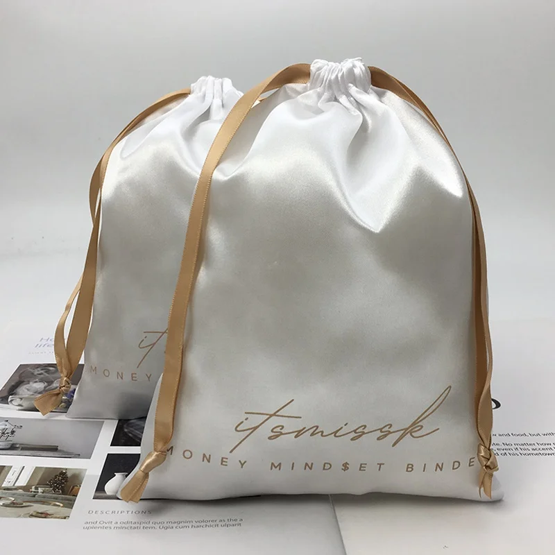 Wholesale Recyclable High End Hair Storage Satin Bags Luxury Satin Clothes Shoe Satin Packaging Pouch