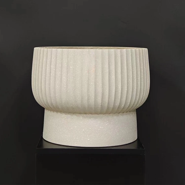 Factory wholesale simple stripe embossed outdoor indoor home decor plant pot fiber clay flowerpot for garden
