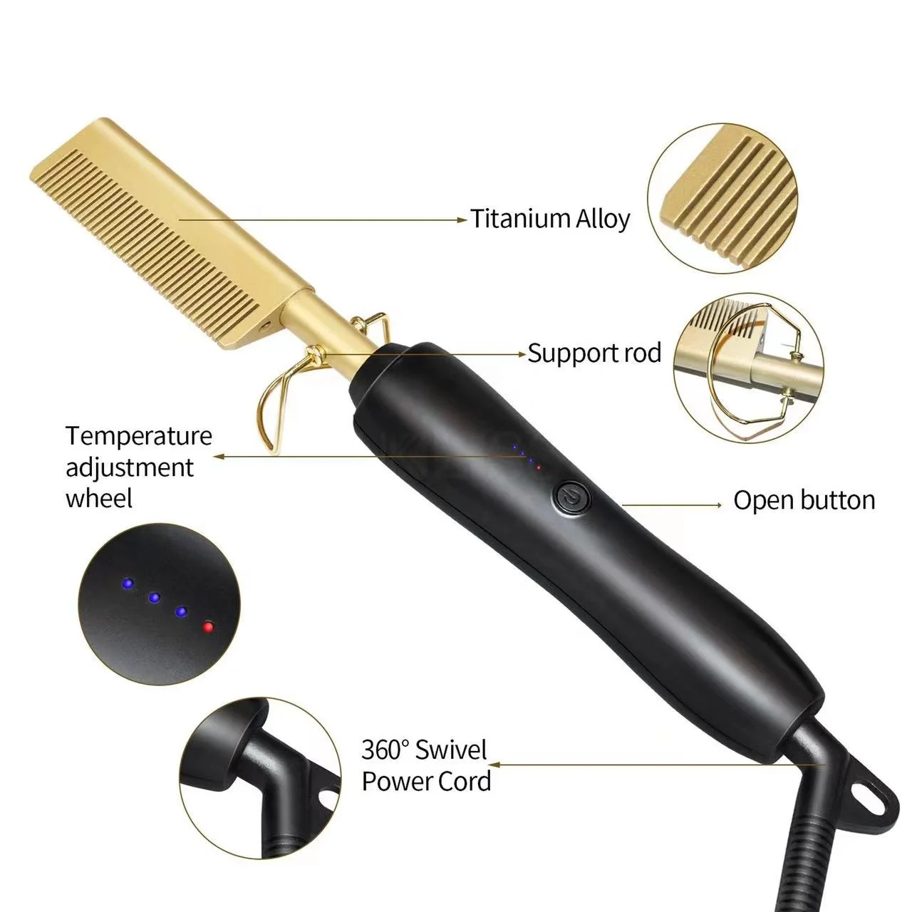 High Quality Flat iron Mini Hair Straightening Hot Press Comb Electric  Wet and Dry Dual Use Copper Hot Comb